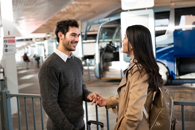 Medium shot couple meeting