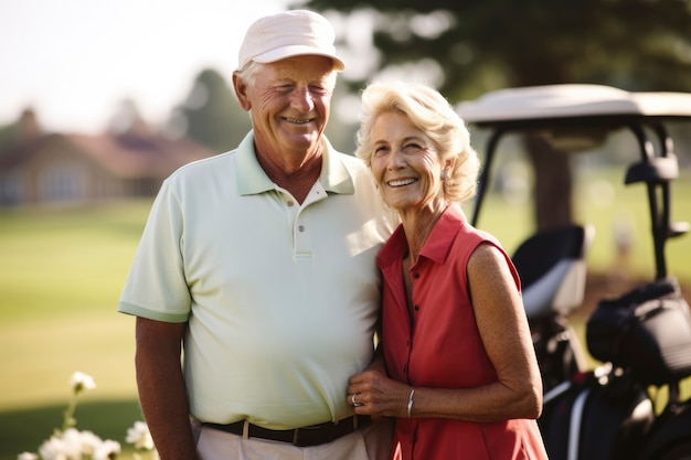 Free photo medium shot couple playing golf in nature