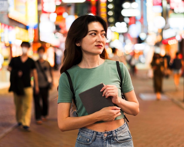 Medium shot of cute girl in tokyo