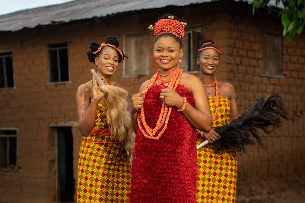 Medium shot dancers with fur