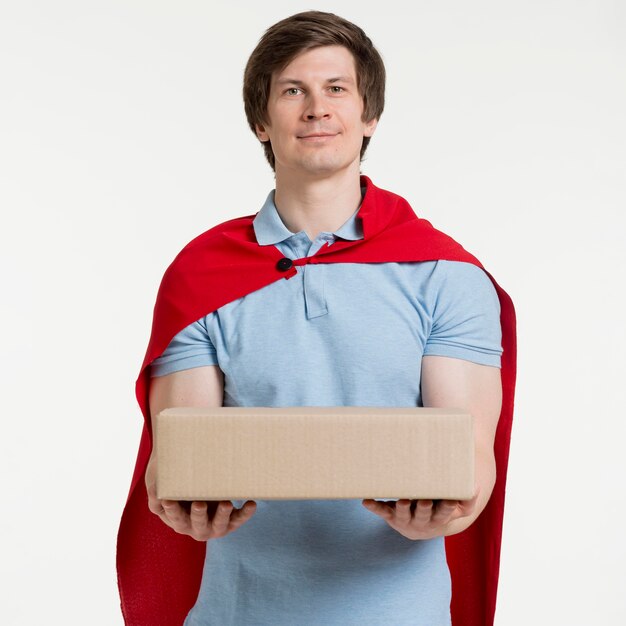 Medium shot delivery man with box