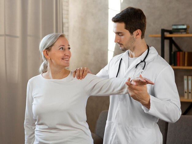 Medium shot doctor checking woman