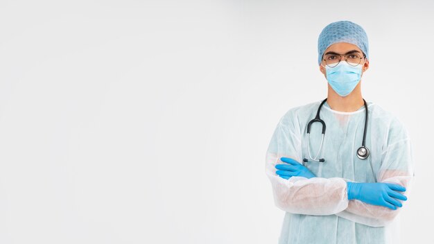 medium shot doctor wearing medical gown