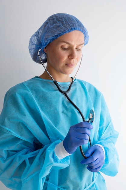 Medium shot doctor with stethoscope