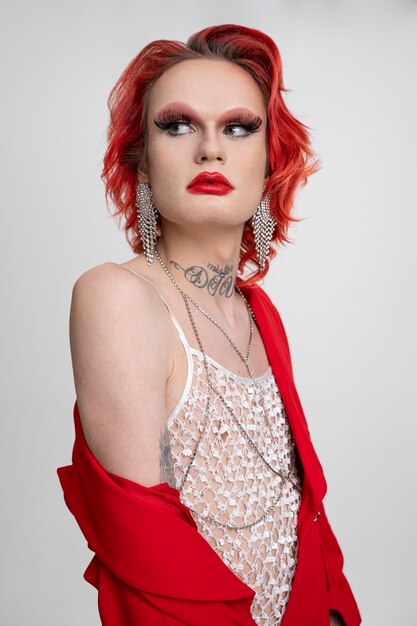 Medium shot drag with red lipstick