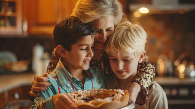 Medium shot family eating delicious chocolate