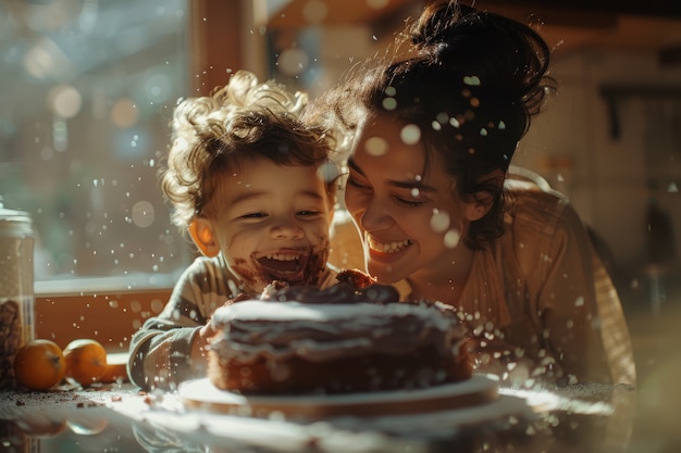 Foto gratuita famiglia di colpi medi con delizioso cioccolato