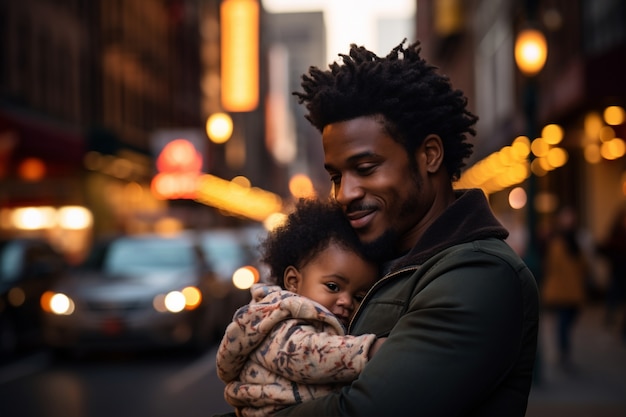 Medium shot father holding baby