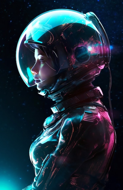 宇宙服を着た女性宇宙飛行士のミディアムショット