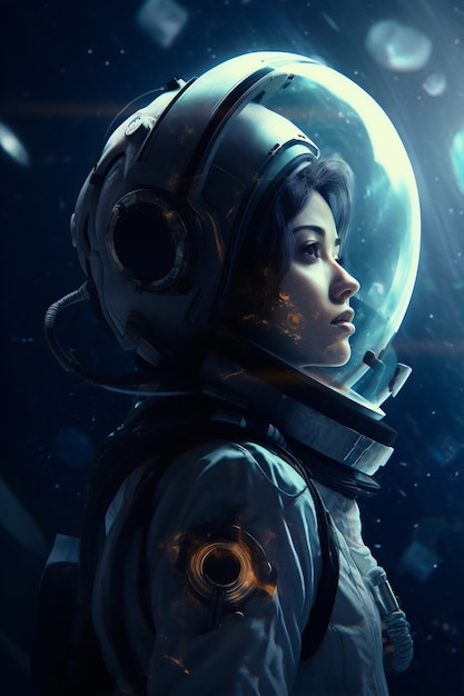 우주복을 입고 중간 샷 여성 우주 비행사