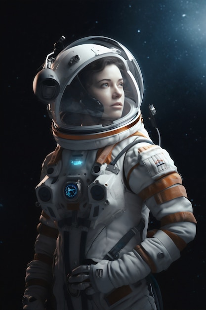 宇宙服を着た女性宇宙飛行士のミディアムショット