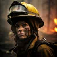 Free photo medium shot firefighter trying to put out wildfire