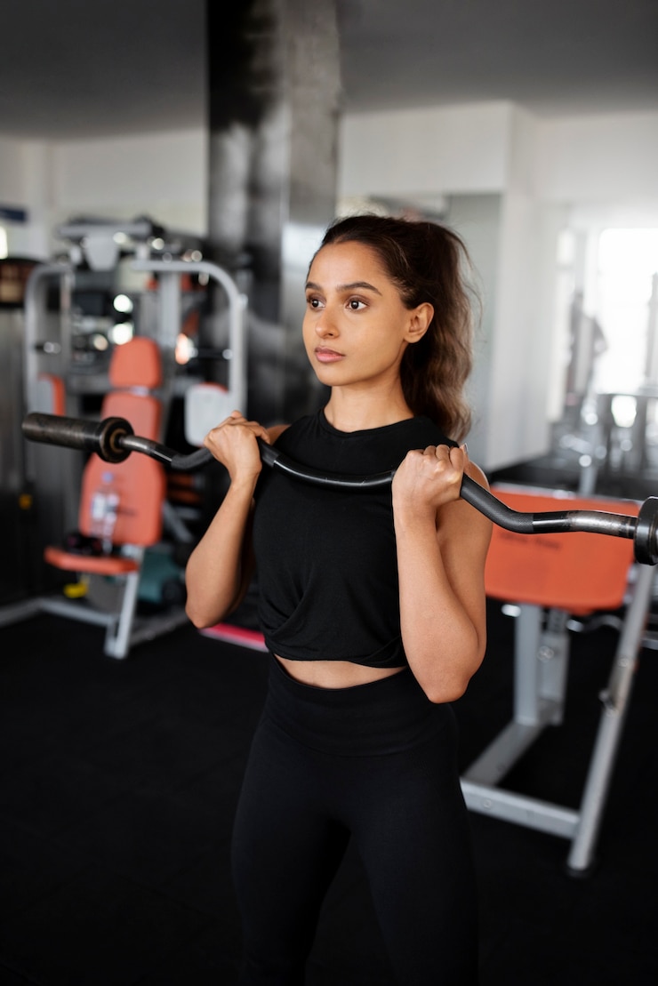 Free Photo medium shot fit woman training with barbell