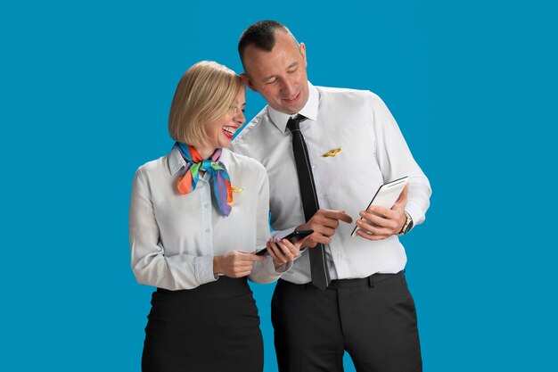 Medium shot  flight attendants posing together