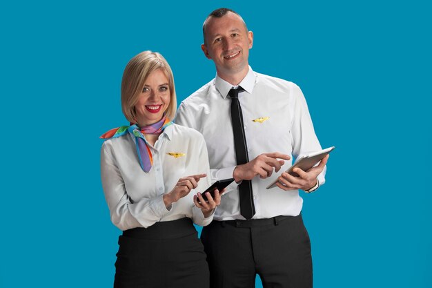 medium shot  flight attendants posing together