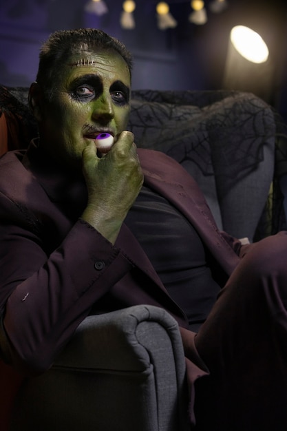 Medium shot frankenstein eating candy