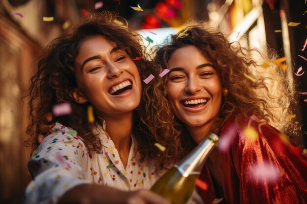 medium shot friends celebrating new year