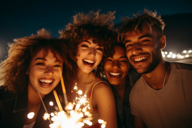 medium shot friends celebrating new year