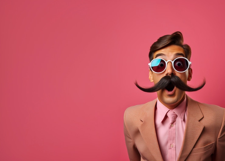 मुफ़्त फोटो medium shot funny man with mustache