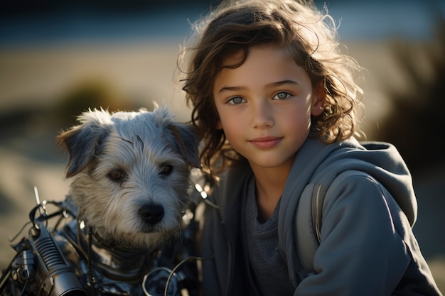 無料写真 ミディアム・ショット 未来の女の子と犬