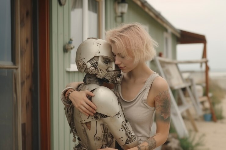 Free Photo medium shot futuristic romantic couple