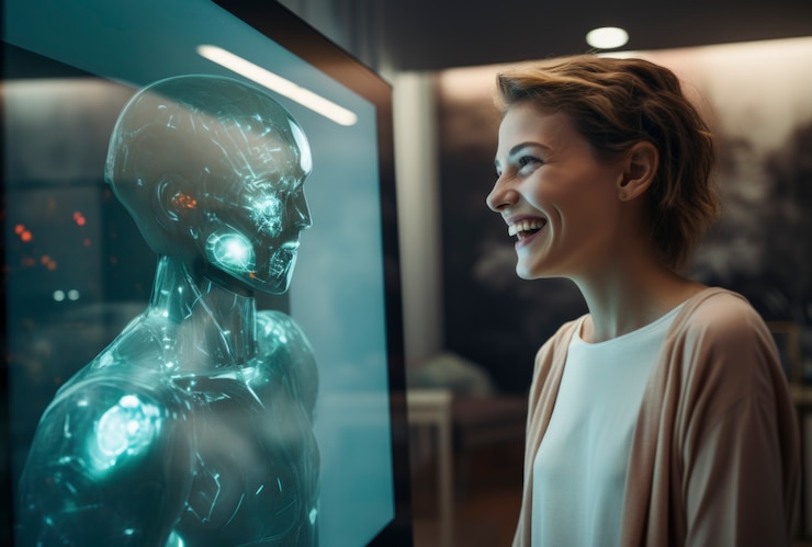 Free Photo medium shot futuristic romantic couple