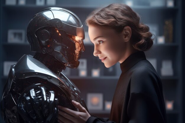 Medium shot futuristic romantic couple