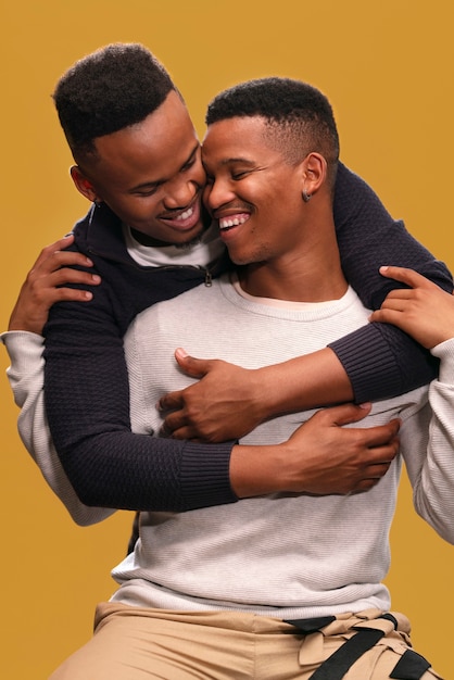 Medium shot gay black men posing