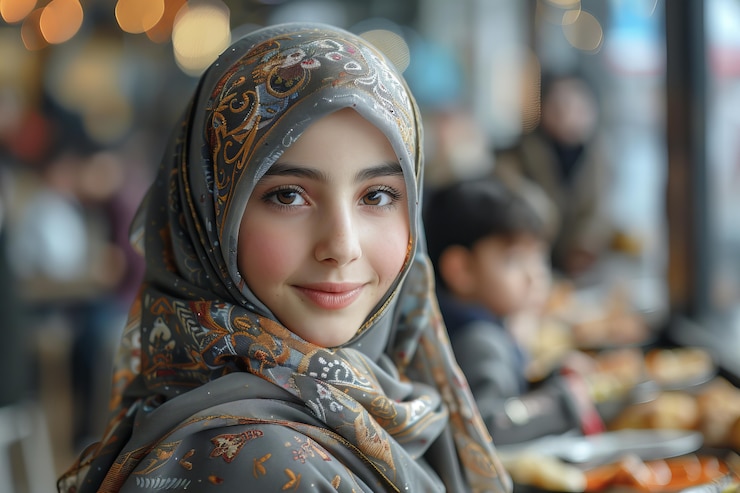 Free Photo medium shot girl celebrating ramadan