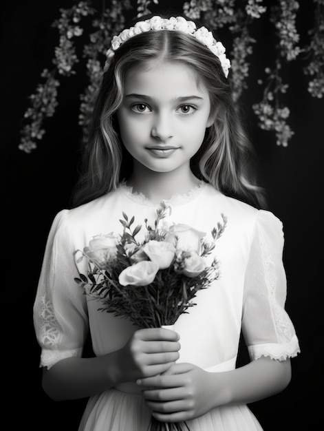 Free photo medium shot girl first communion portrait