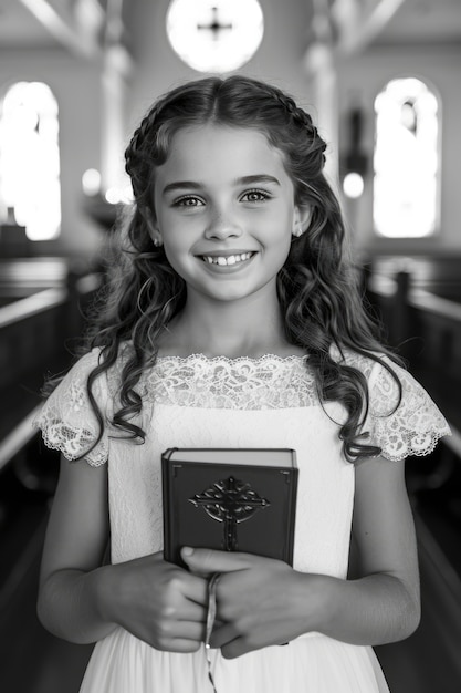 Free photo medium shot girl first communion portrait