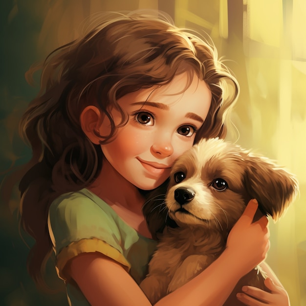 Free photo medium shot girl hugging dog