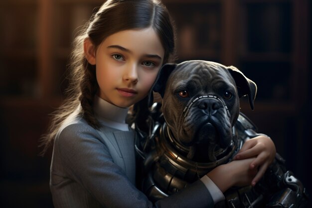 medium shot girl hugging dog