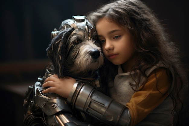 medium shot girl hugging dog