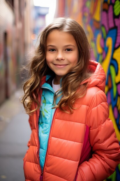 Medium shot girl posing in city