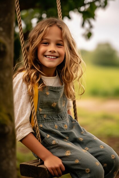 Medium shot girl posing in nature