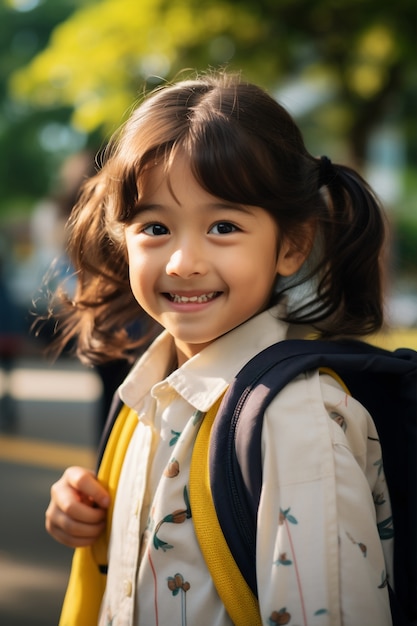 Medium shot girl wearing backpack