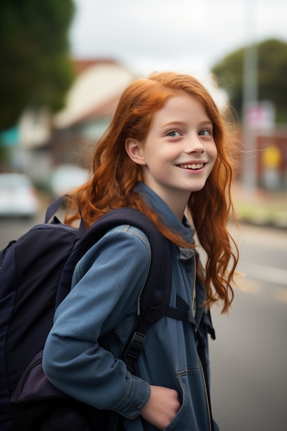 Free photo medium shot girl wearing backpack