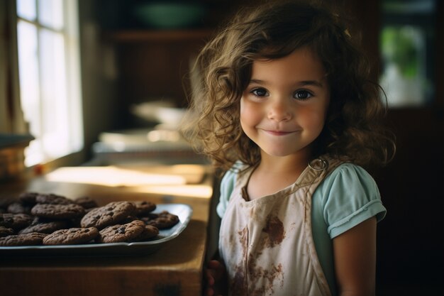 おいしいクッキーを持つミディアムショットの女の子