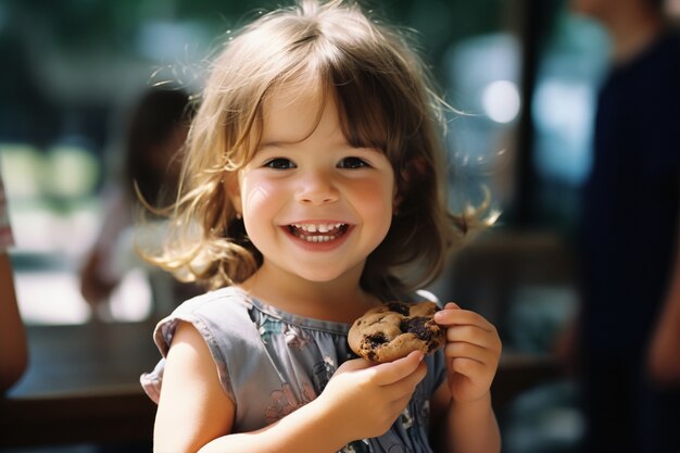 Medium shot girl with delicious cookie