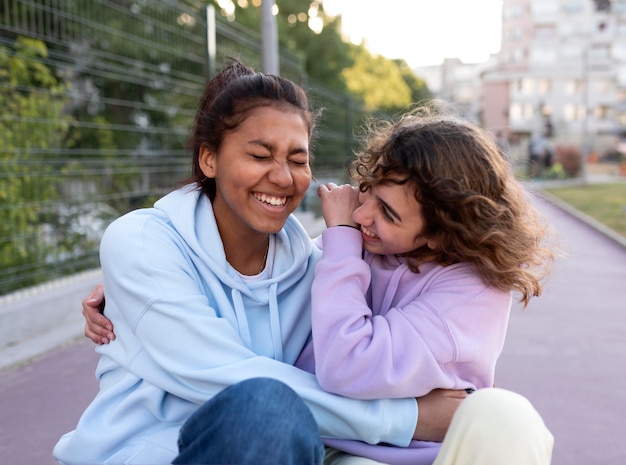 Medium shot girls laughing