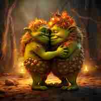 Free photo medium shot goblins hugging fantasy world