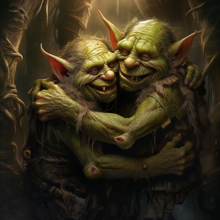 Free Photo medium shot goblins hugging fantasy world