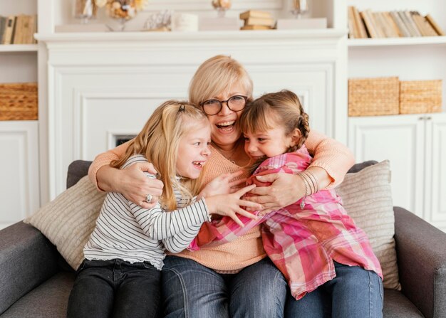 Medium shot grandmother and girls