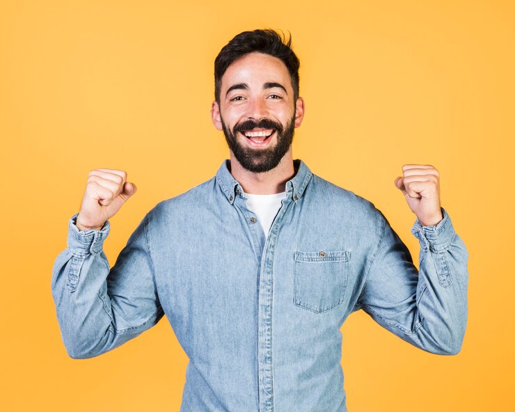 Free Photo medium shot guy expressing victory