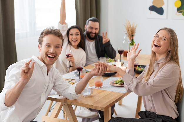 Free photo medium shot happy couple with ring