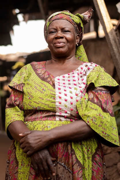 Medium shot happy elderly woman outdoors