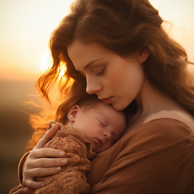 Free photo medium shot happy mother holding baby