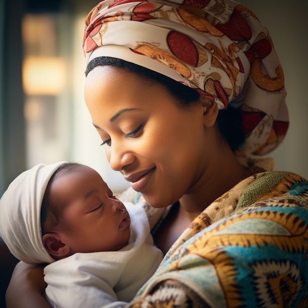 Medium shot happy mother holding baby