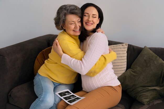 Medium shot happy woman and her mother